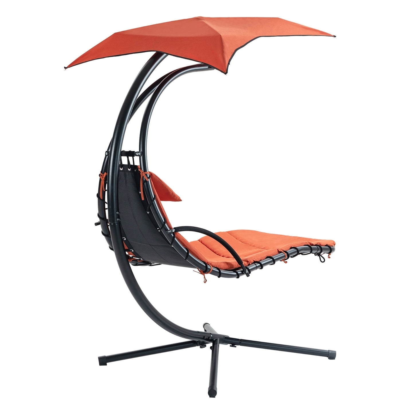 Hanging Chaise Lounger With Removable Canopy, Outdoor Swing Chair With Built-in Pillow, Hanging Curv