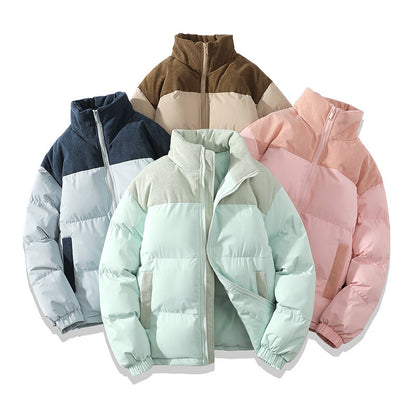 Winter Stand Collar Contrast-colored Coat Cotton Padded Jacket For Men Women Clothing