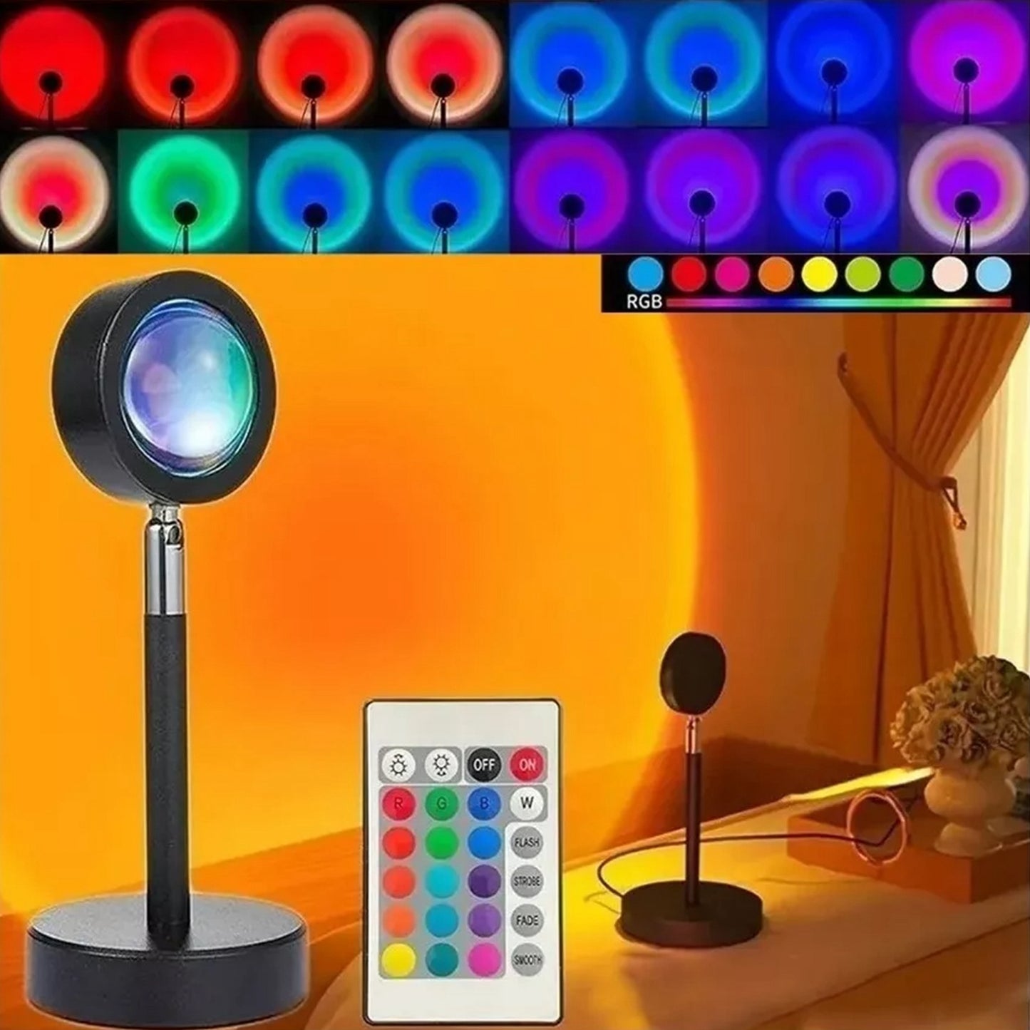 Ambient Projector Lamp 16 Colors 180° Rotatable Remote Control RGB Projection Light for Bedroom