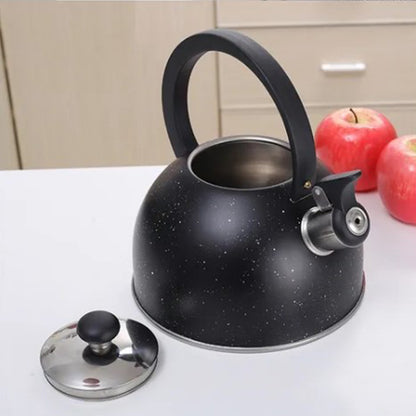 Whistling Kettle Stainless Steel Large Diameter Spout Moon Shape Handle Stovetop Teapot 2.5L Black