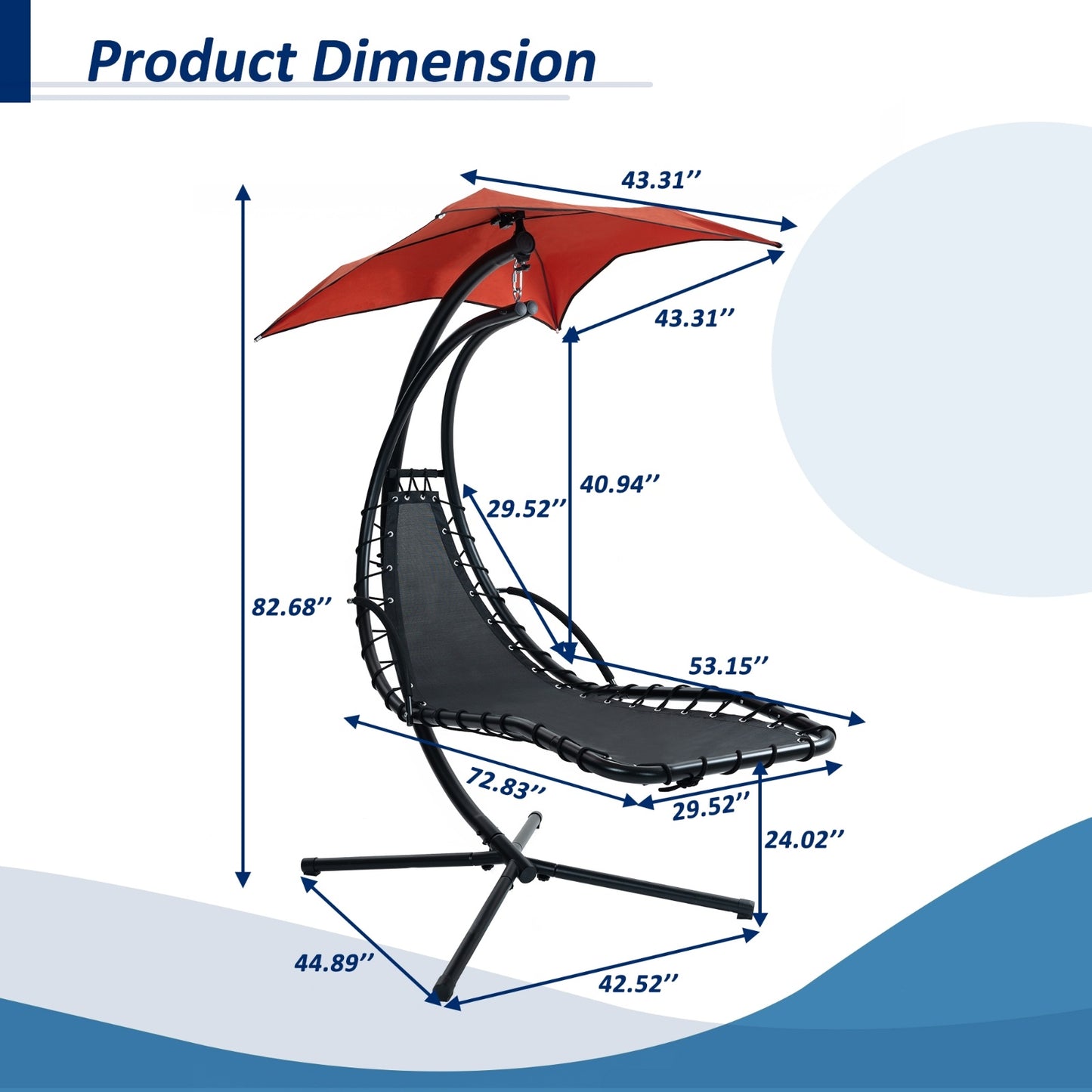 Hanging Chaise Lounger With Removable Canopy, Outdoor Swing Chair With Built-in Pillow, Hanging Curv