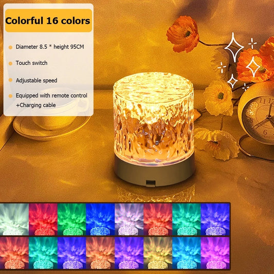 Crystal Lamp Water Ripple Projector Night Light Decoration Home Houses Bedroom Aesthetic Atmosphere Holiday Gift Sunset Lights Home Decor