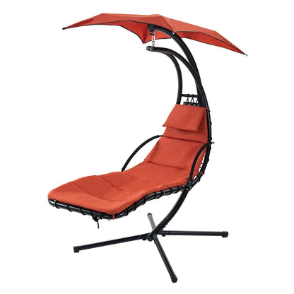 Hanging Chaise Lounger With Removable Canopy, Outdoor Swing Chair With Built-in Pillow, Hanging Curv