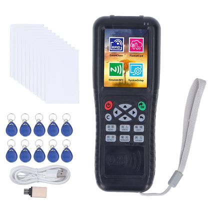 RFID Reader Copier Handheld NFC Card Writer Duplicator with 10 UID Card 10 Key Chain 1 Type C OTG Adapter