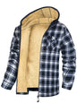 Men's Plaid Print Hooded Zip-Up Jacket Winter Thickened Cotton-padded Coat Warm Clothing