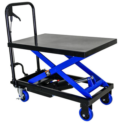 Hydraulic Lift Trolley, 500 LBS Capacity, With 4 Wheels, For Material Handling And Transportation, BLACK BLUE