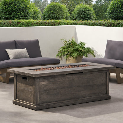 Patio Fire Pit Rectangular Wood Finish MGO Fire Table - 50,000 BT, Grey