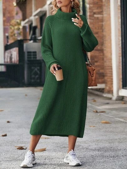 Winter Turtleneck Knitted Sweater Dress Fashion Solid Loose Pullover Long Dresses For Women Clothing