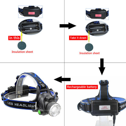 LED Head Torch Headlight Camping Headlamp Rechargeable Waterproof Fishing Light