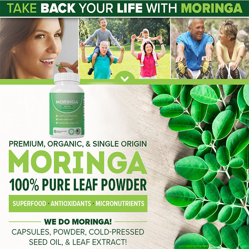 Moringa Capsules, Pura Moringa Leaf Energy, Metabolism & Immune Support, Healthcare Supplement & Vitamins 60pcs Dietary Supplement Capsules