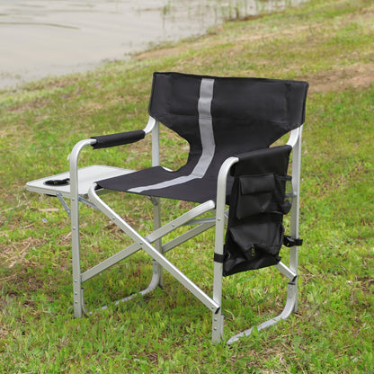 1pc Padded Folding Chair W  Side Table, Storage Pockets - Lightweight Oversized