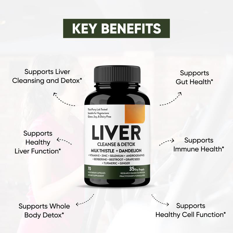 Liver Cleanse & Detox Capsules, Multivictamin, Milk Thistle, Dandelion, Turmeric, Ginger Extract, Beet, Zinc, Vitamin E, Selenium, Grape Seed, Healthcare Nutrional Supplement