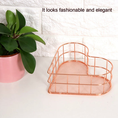 Multifunctional Anti rust Iron Heart Shape Storage Basket Household Office(Rose Golden)