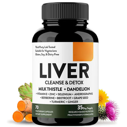 Liver Cleanse & Detox Capsules, Multivictamin, Milk Thistle, Dandelion, Turmeric, Ginger Extract, Beet, Zinc, Vitamin E, Selenium, Grape Seed, Healthcare Nutrional Supplement