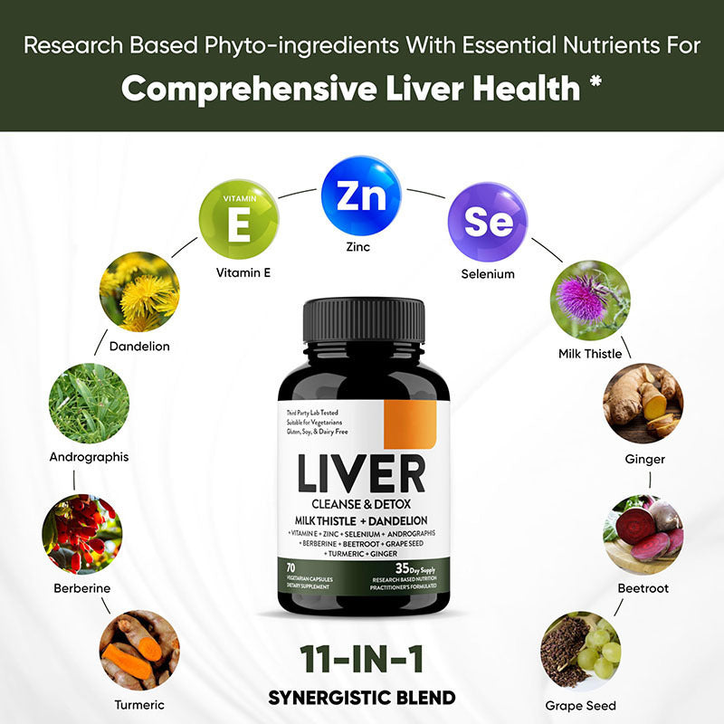 Liver Cleanse & Detox Capsules, Multivictamin, Milk Thistle, Dandelion, Turmeric, Ginger Extract, Beet, Zinc, Vitamin E, Selenium, Grape Seed, Healthcare Nutrional Supplement