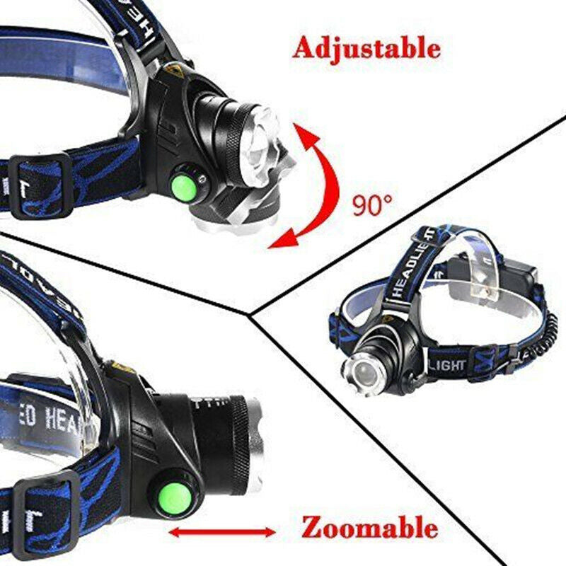 LED Head Torch Headlight Camping Headlamp Rechargeable Waterproof Fishing Light