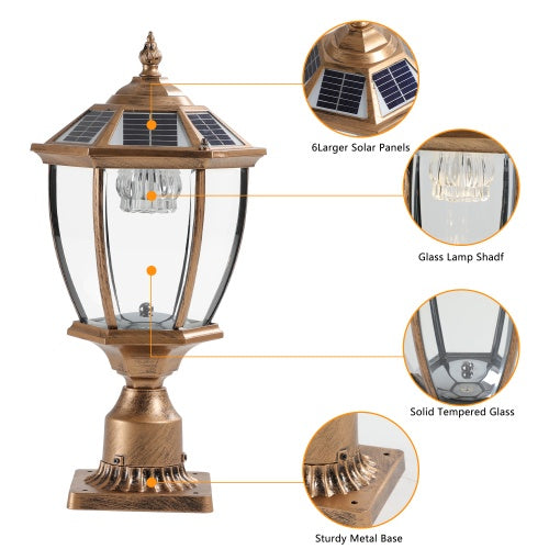 Vintage Gold Solar Pillar Headlight With Dimmable LED-2 Pack Unavailable Platforms- Temu